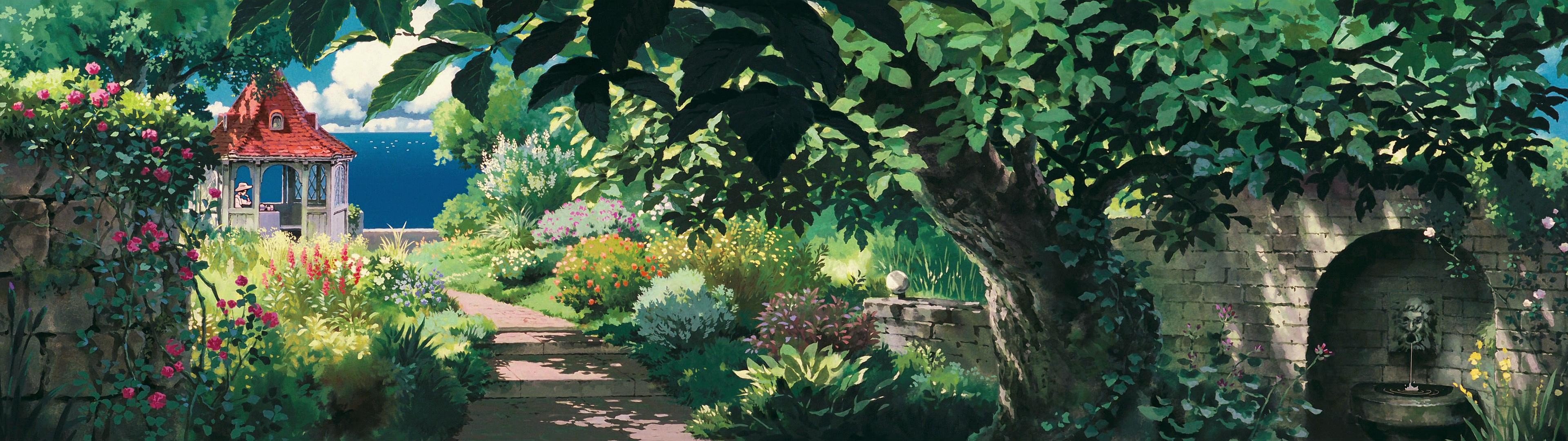 Studio Ghibli, Porco Rosso, Multiple display, Garden, Gazebo, Path HD  Wallpapers / Desktop and Mobile Images & Photos