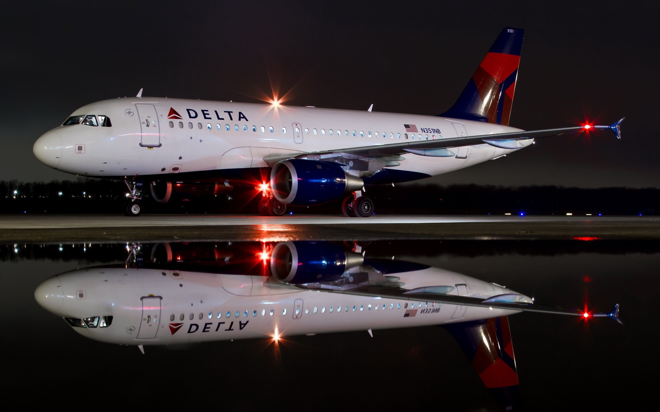 aircraft, Passenger aircraft, Night, Reflection Wallpaper