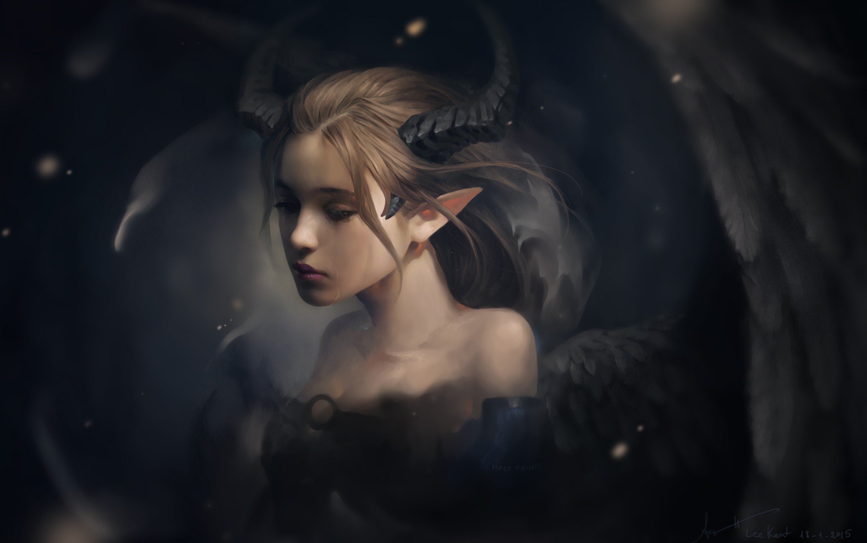 elven ears, Horns, Wings, Children, Tiefling Wallpaper