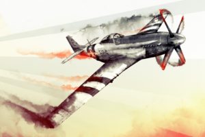 watercolor, World War II, Aircraft, War Thunder, North American P 51 Mustang