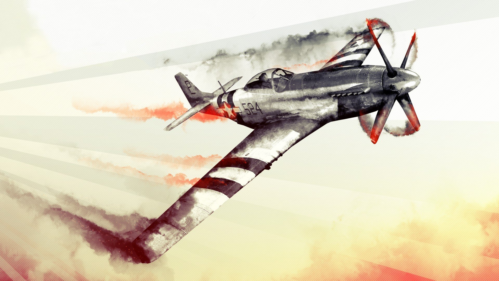 watercolor, World War II, Aircraft, War Thunder, North American P 51 Mustang Wallpaper
