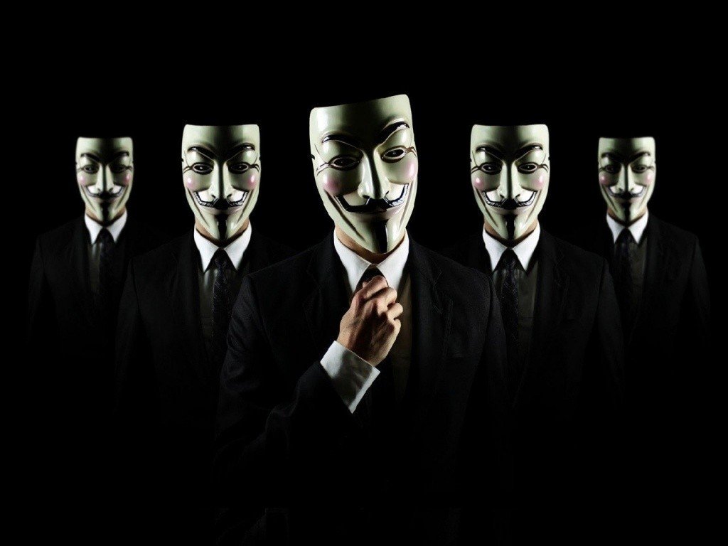 Anonymous, Men, Suits, Guy Fawkes mask, Black background Wallpaper