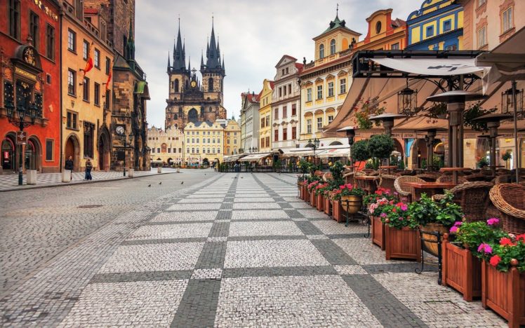 architecture, Prague, Czech Republic, Clocktowers, Old building, Cafeteria, City, Town square, Cathedral HD Wallpaper Desktop Background