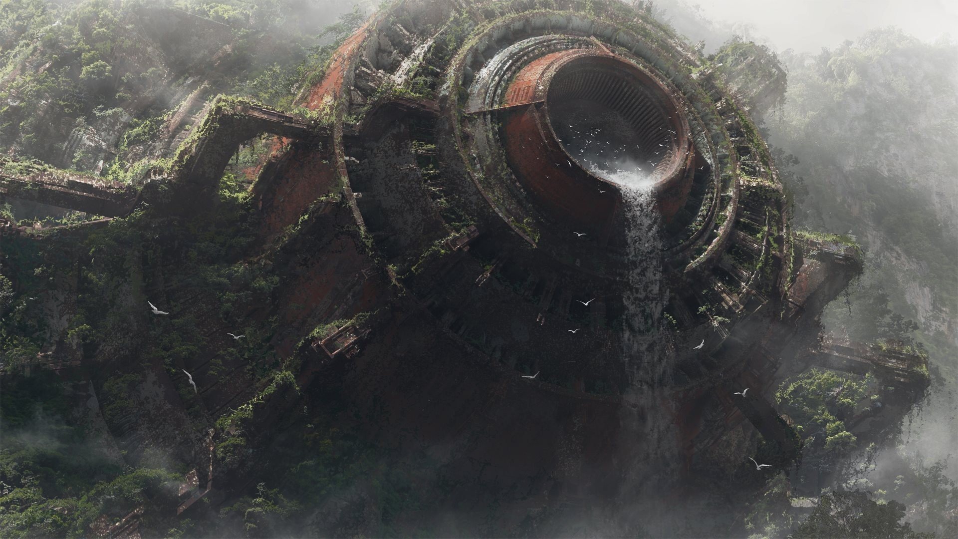 science fiction, Waterfall Wallpaper