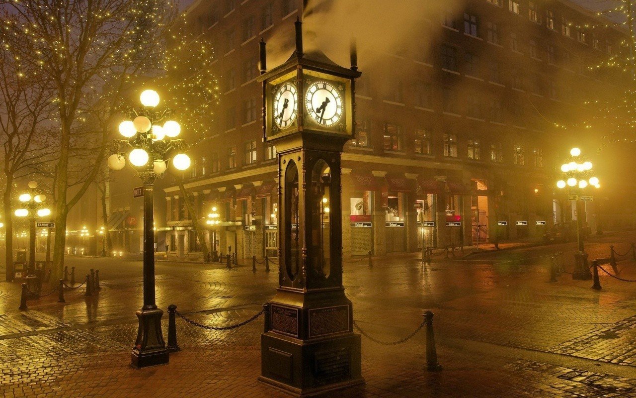 photography, Clocks, Street light, Mist, Street, Cityscape Wallpaper