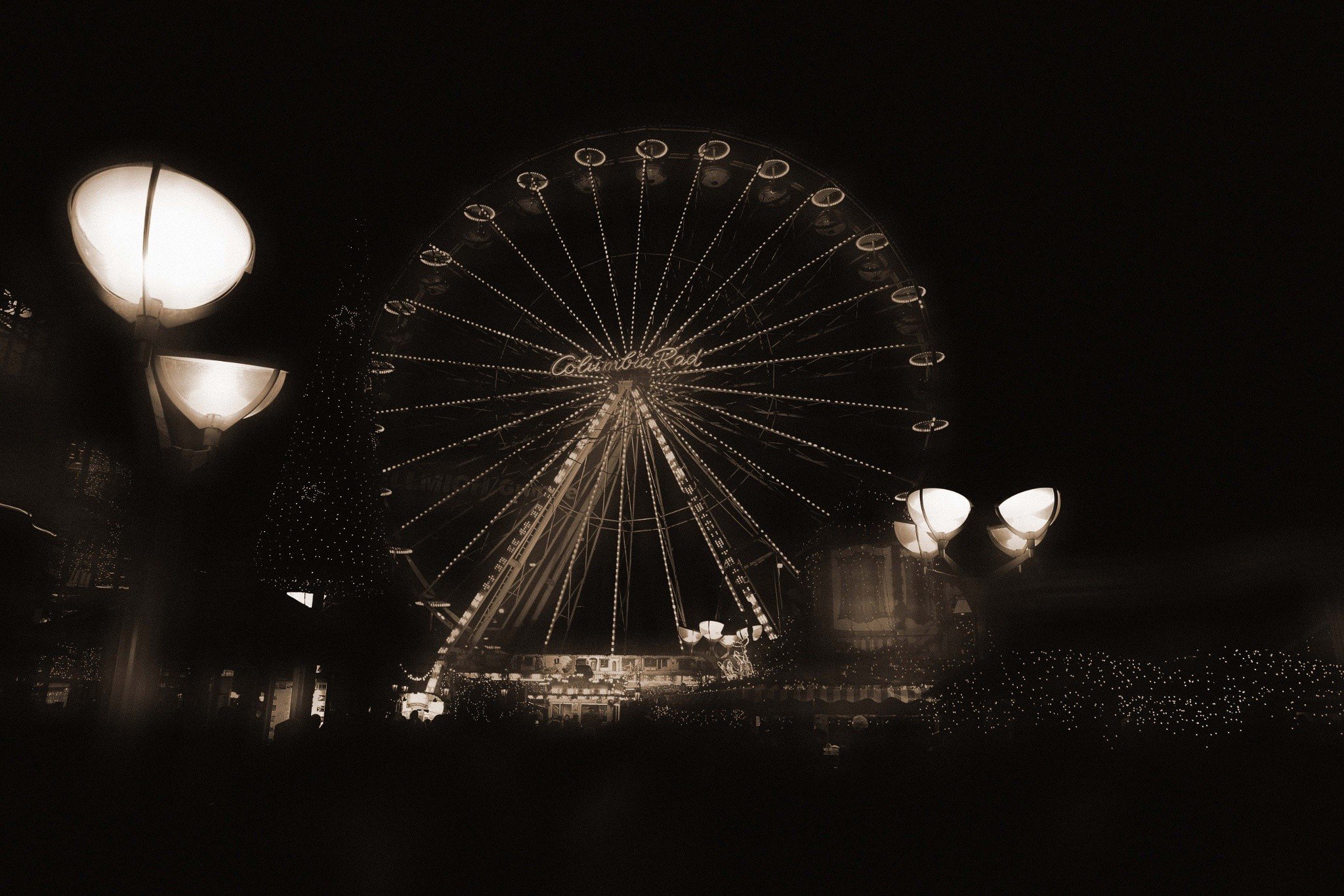 sepia, Theme parks, Ferris wheel Wallpaper