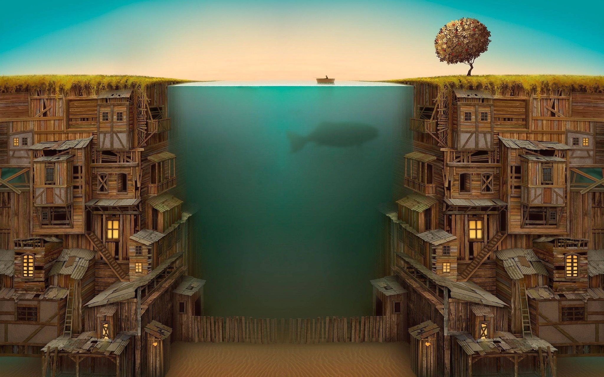 Wallbase, Split view, Jacek Yerka Wallpaper