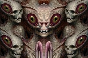 aliens, Creature, Drawing, Skull, Eyes, Teeth, Symmetry