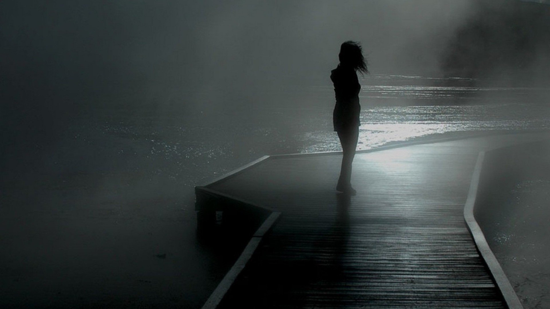 dock, Mist, Monochrome, Silhouette Wallpaper