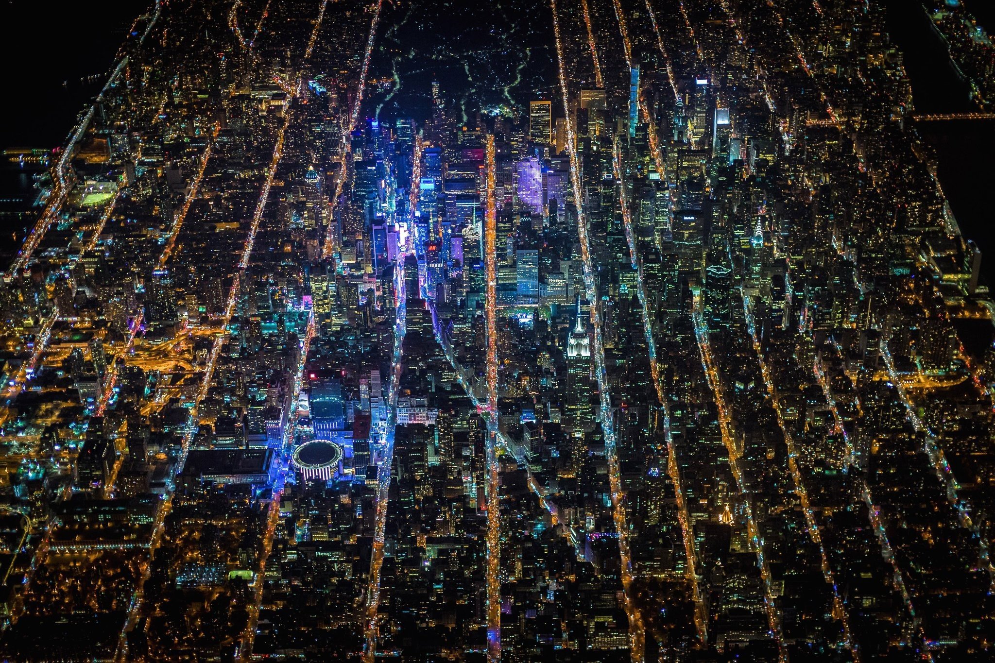 Times Square, USA, Night, City, Aerial view Wallpaper