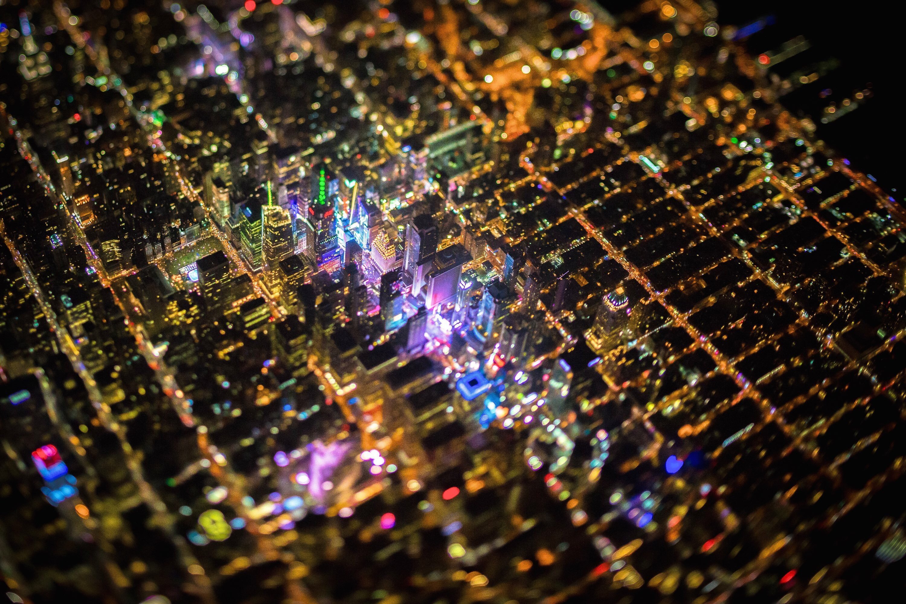 New York City, Tilt shift, Times Square, USA, Night, City, Aerial view Wallpaper