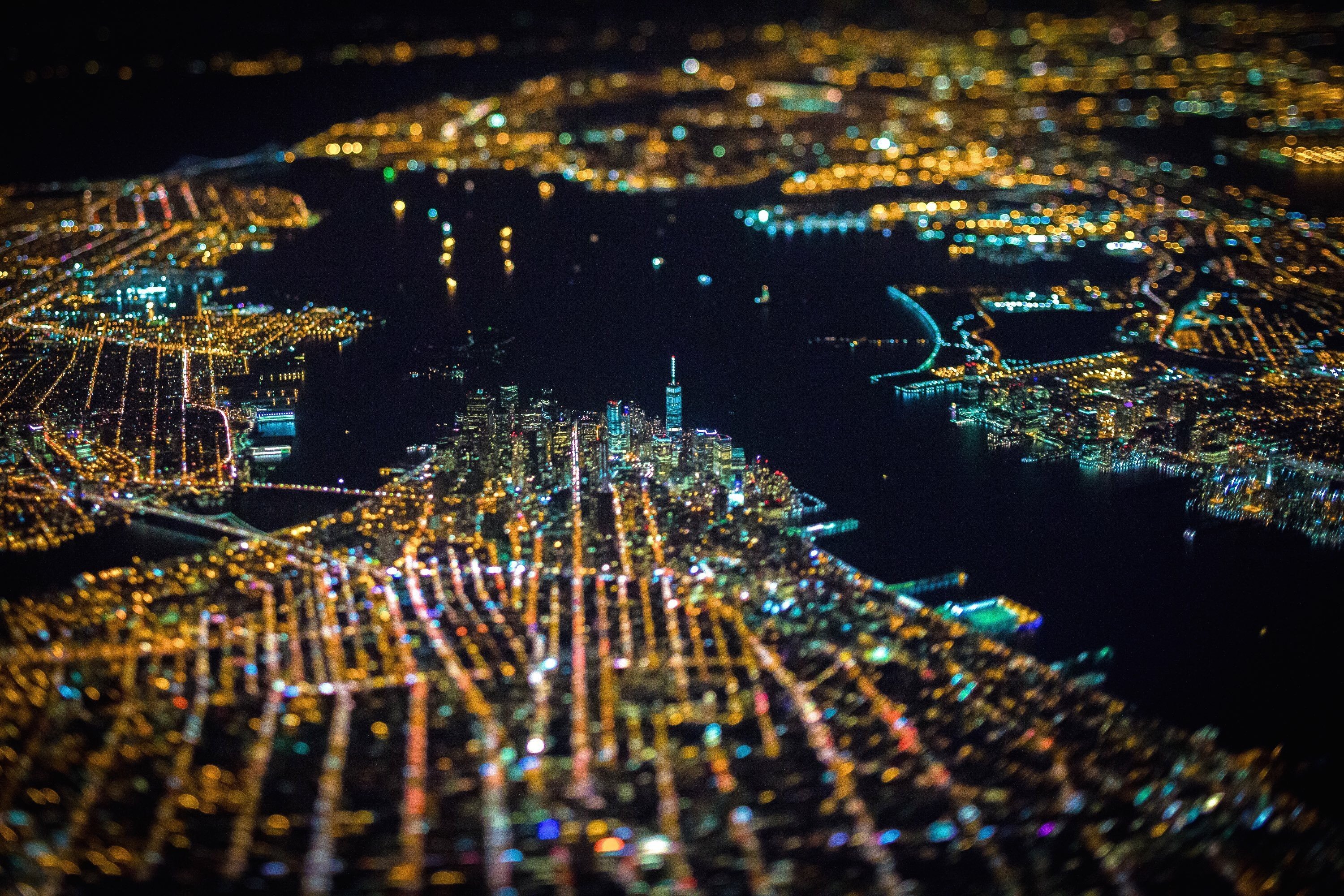 New York City, Tilt shift, USA, Night, City, Aerial view, Cityscape