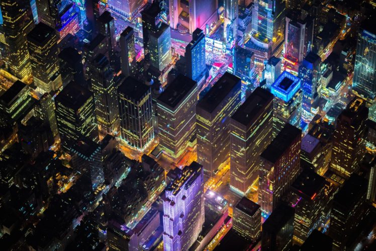 New York City, Times Square, USA, Night, City, Aerial view HD Wallpaper Desktop Background