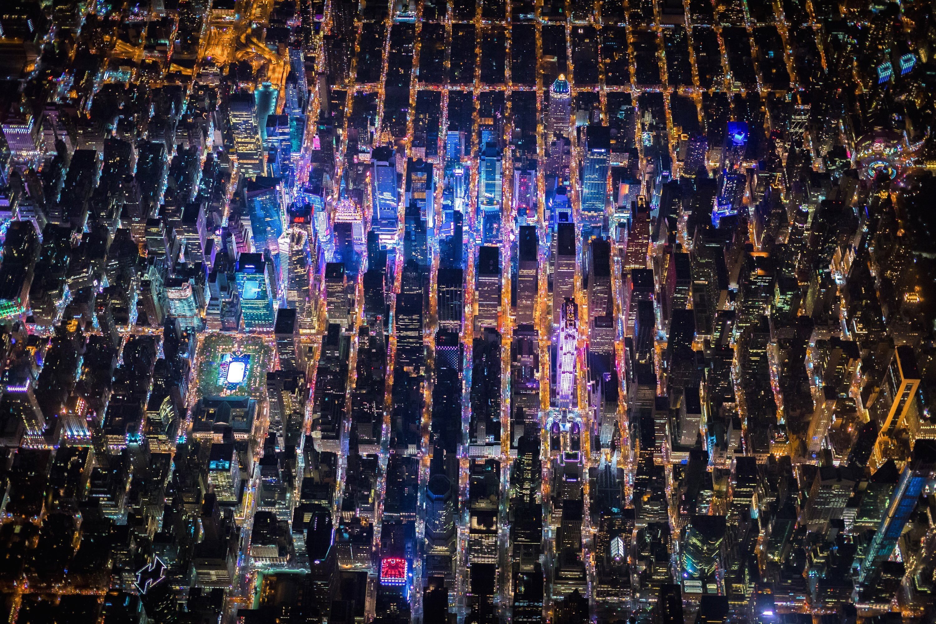 New York City, Times Square, USA, Night, City, Aerial view Wallpaper