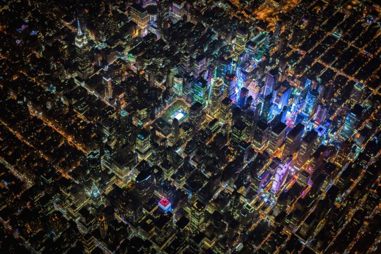 New York City, USA, Night, City, Aerial view, Skyscraper HD Wallpaper Desktop Background