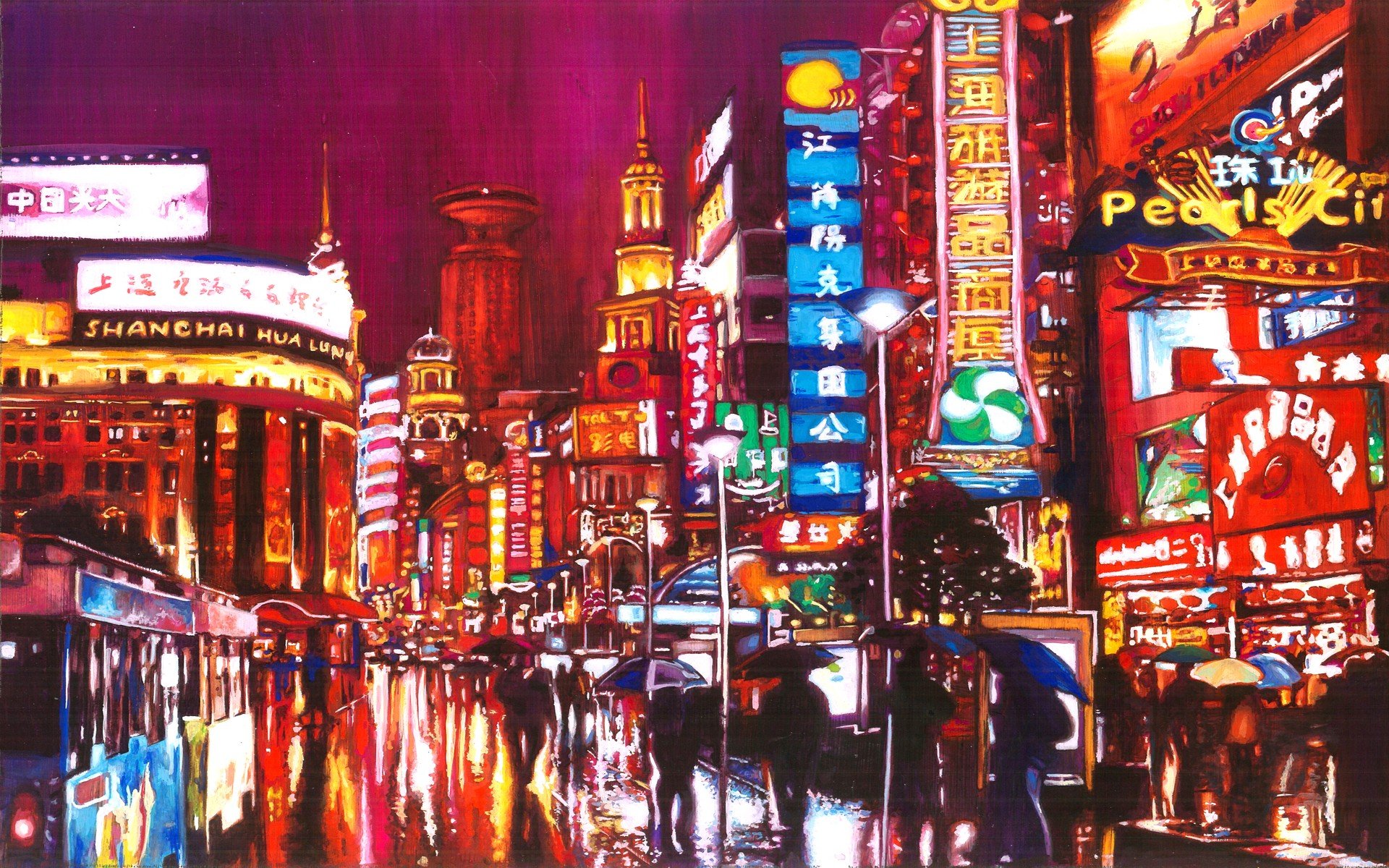 painting, City, Shanghai Wallpaper