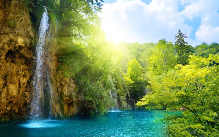 waterfall, Sun, Sunlight, Water HD Wallpaper Desktop Background