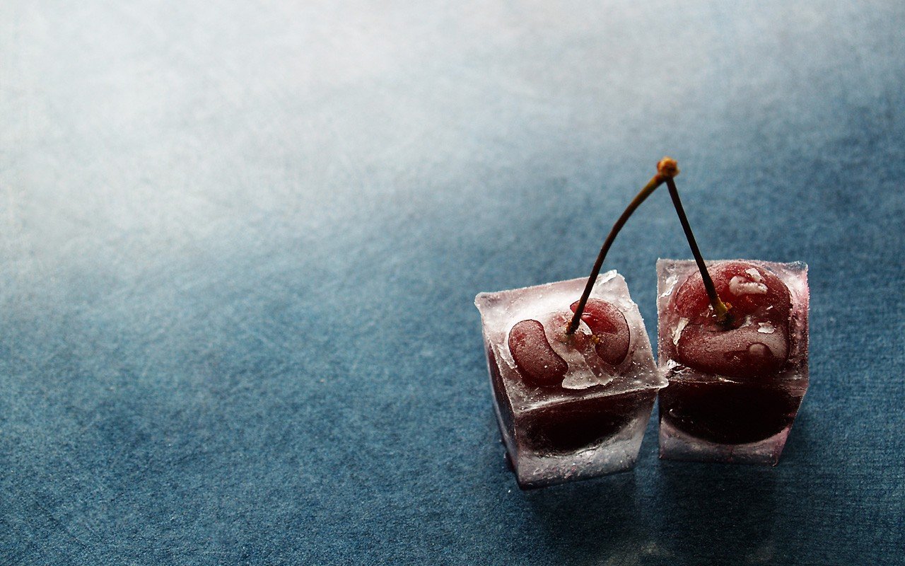 cherries, Ice cubes Wallpaper