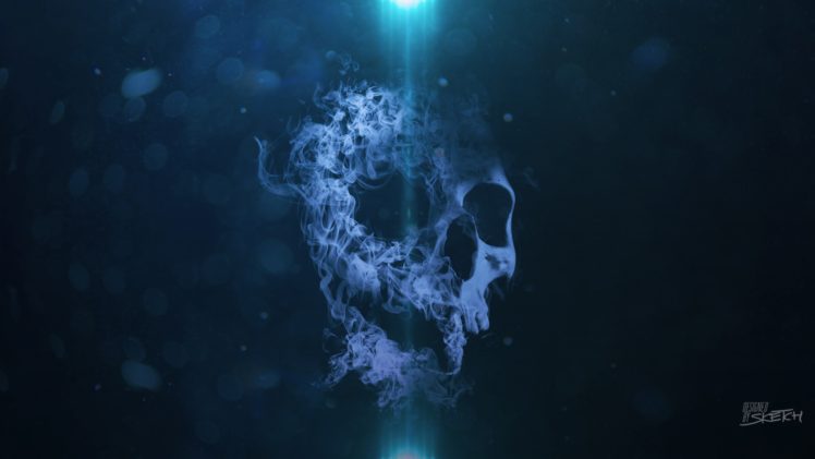 smoke, Skull, Bokeh, Blue background HD Wallpaper Desktop Background