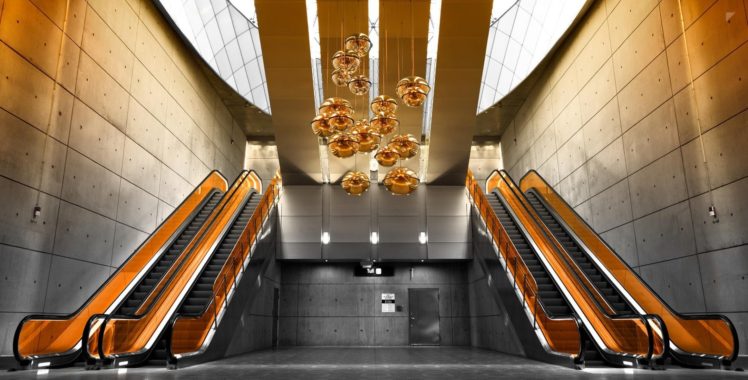 escalator, Interiors, Building, Modern, Orange, Architecture HD Wallpaper Desktop Background