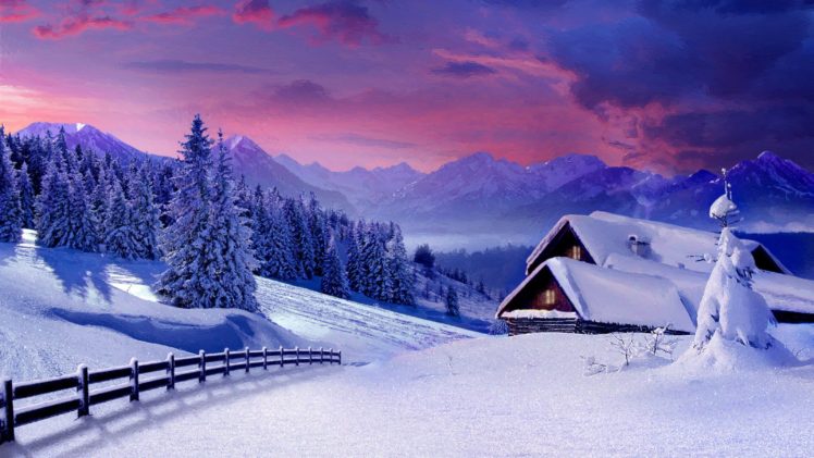 Free Winter Snowy Mountains Desktop Wallpaper template