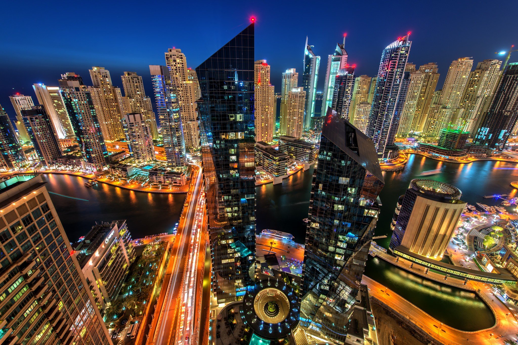 city, Cityscape, Night, Dubai, United Arab Emirates, Water