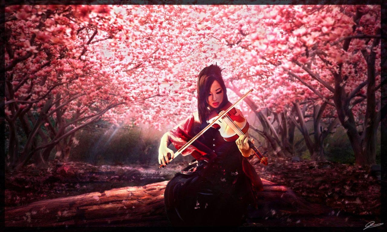 geisha, Violin Wallpaper