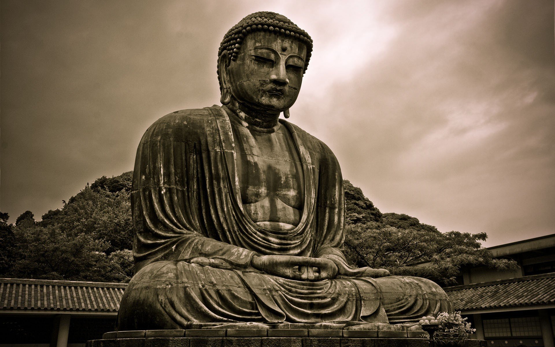 Buddha, Sepia, Statue, Architecture Wallpaper