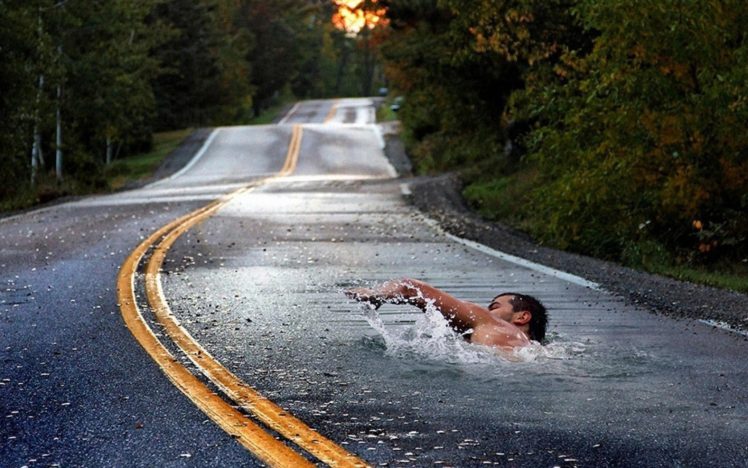 swimming, Photo manipulation, Road HD Wallpapers / Desktop and Mobile  Images & Photos