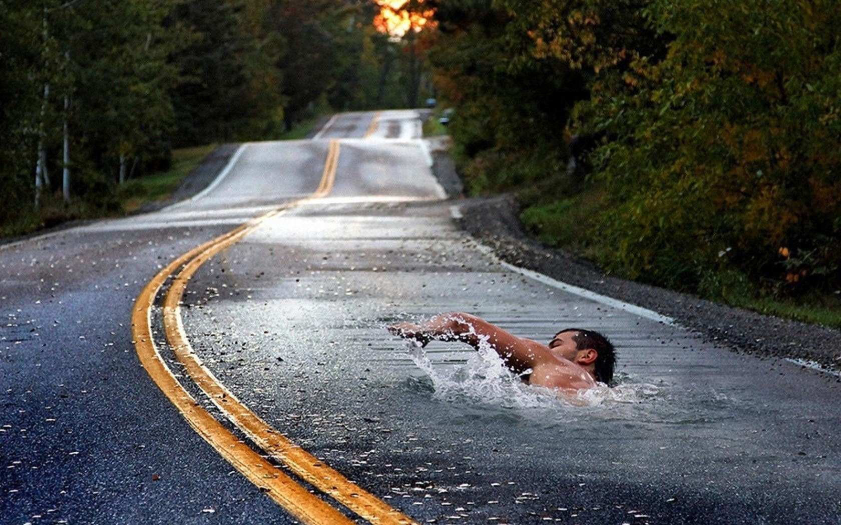 swimming, Photo manipulation, Road Wallpaper