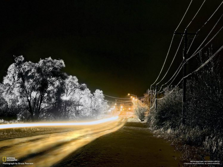 National Geographic, Power lines, Light trails, Road HD Wallpaper Desktop Background