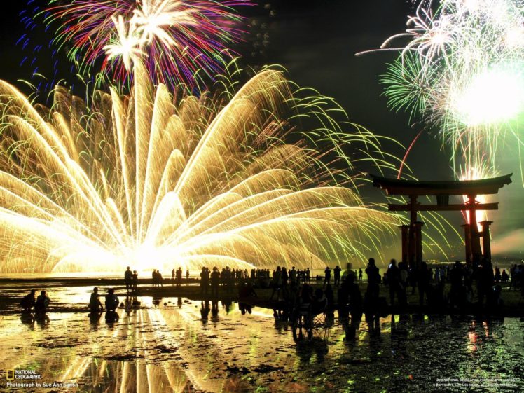 torii, Japan, Festivals, Fireworks, Crowds, National Geographic HD Wallpaper Desktop Background