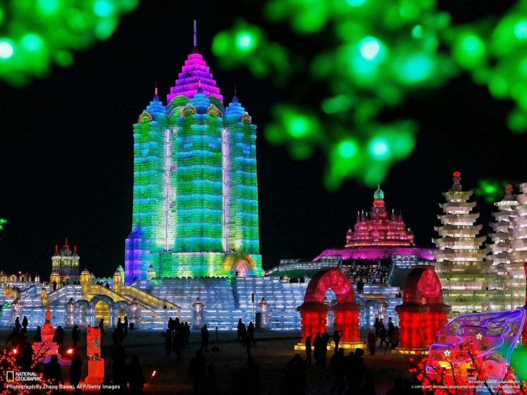 National Geographic, Festivals, China, Ice, Sculpture, Night, Lights HD  Wallpapers / Desktop and Mobile Images & Photos