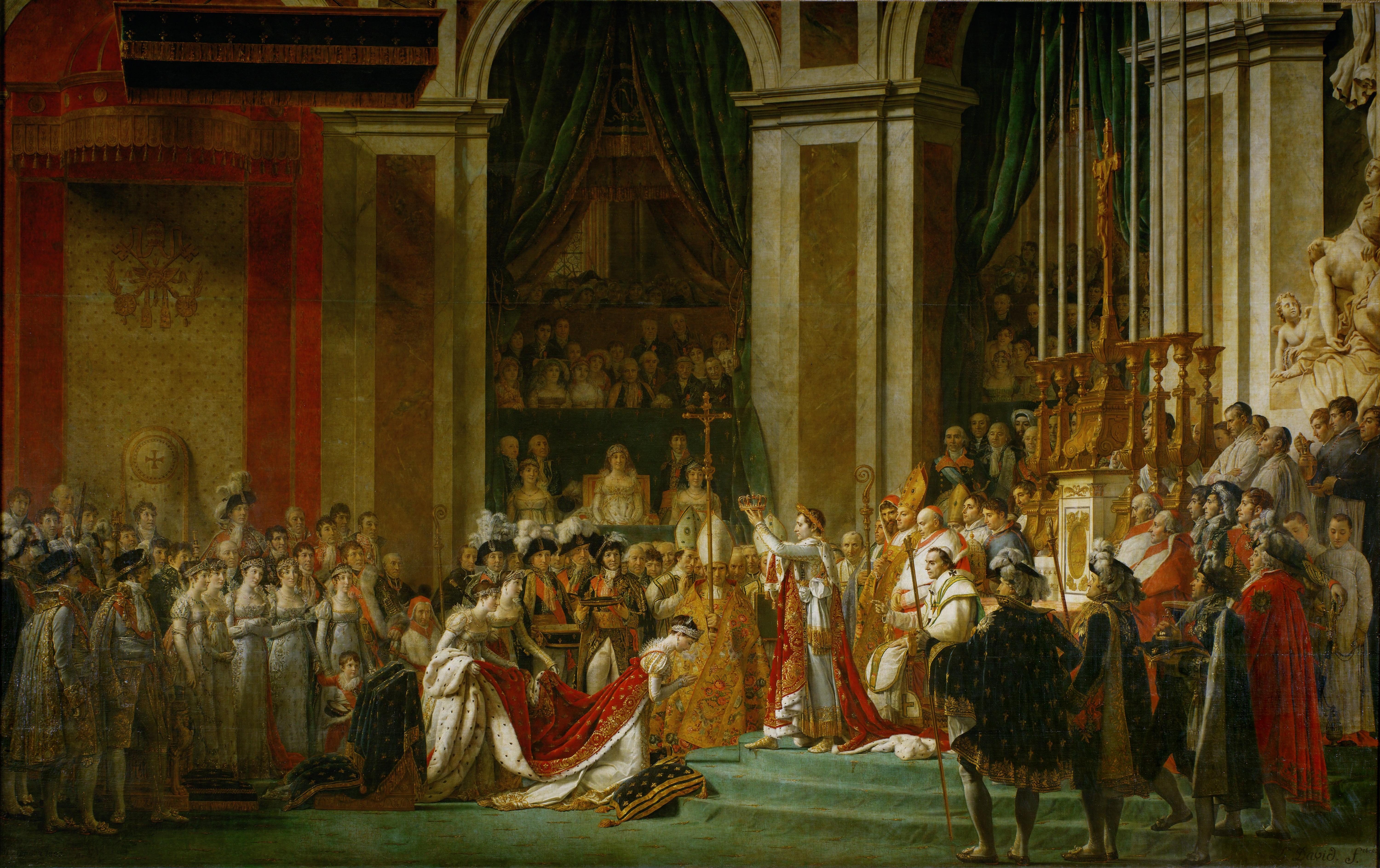 Jacques Louis David, The Coronation of Napoleon and Josephine, Painting, Royal, Curtains, Pillar, Classic art Wallpaper