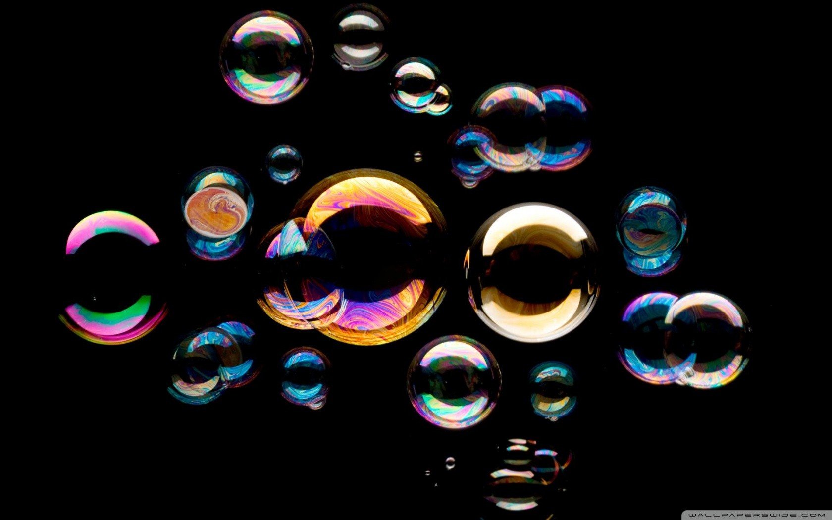 bubbles, Black background, Colorful Wallpaper