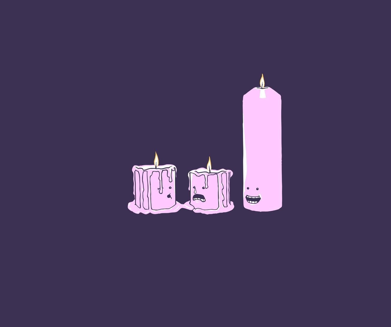 candles, Melting, Purple background, Minimalism Wallpaper