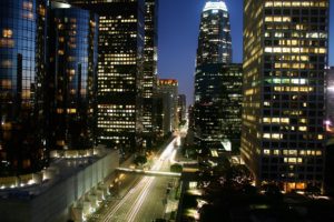 Los Angeles, Night, Light trails, Cityscape, Skyscraper
