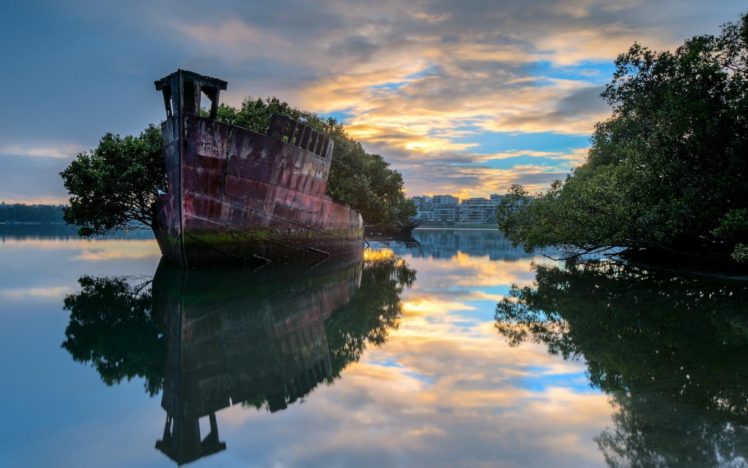 Sydney, Australia, Ship, Water, Reflection, Trees, Abandoned HD Wallpaper Desktop Background