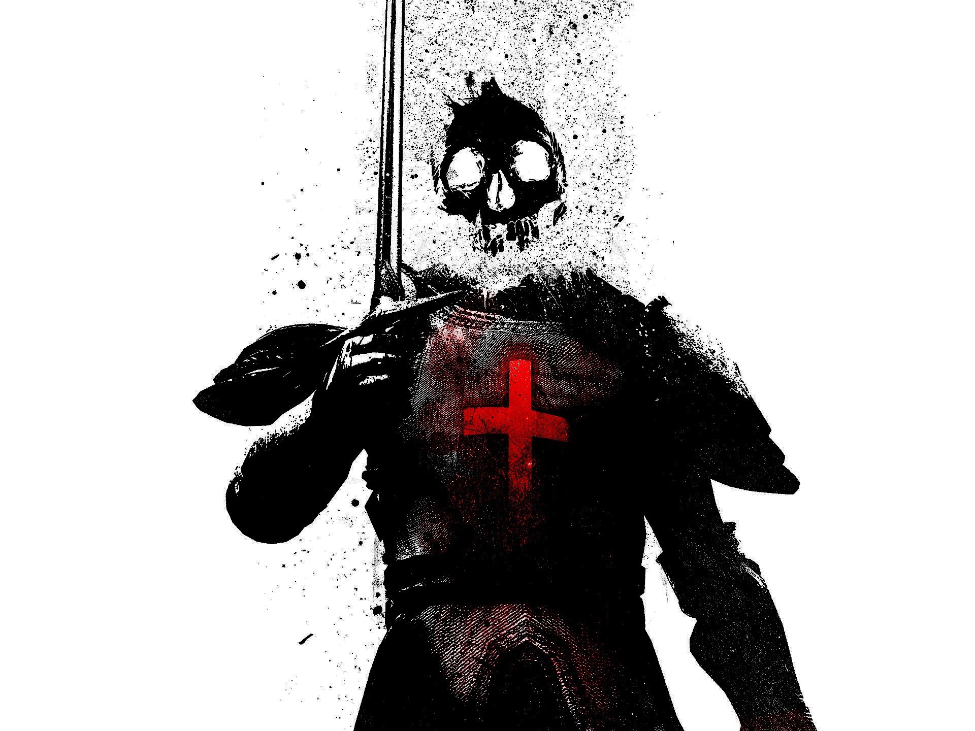 Alex Cherry, Knights, Skull, Sword, White background Wallpaper