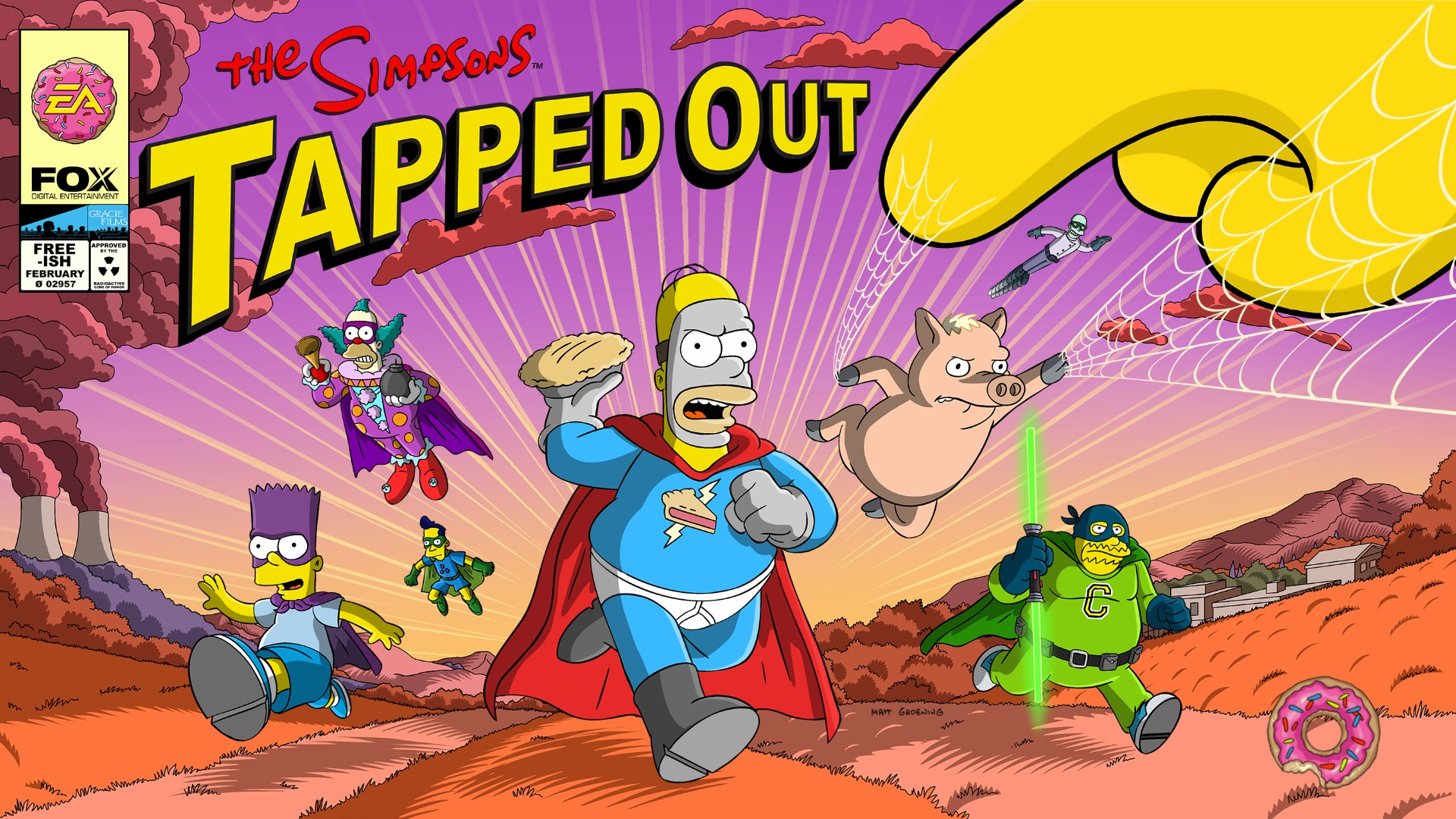 The Simpsons, Tapped Out, Homer Simpson, Bart Simpson, Krusty the Clown, Jeffrey Albertson, Spider Pig Wallpaper