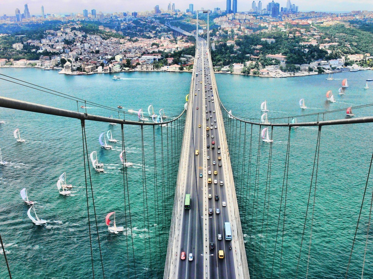 Istanbul, Bridge, Sailing ship Wallpaper