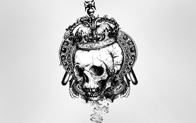 skull, Gray background, Vector art, Crowns HD Wallpaper Desktop Background