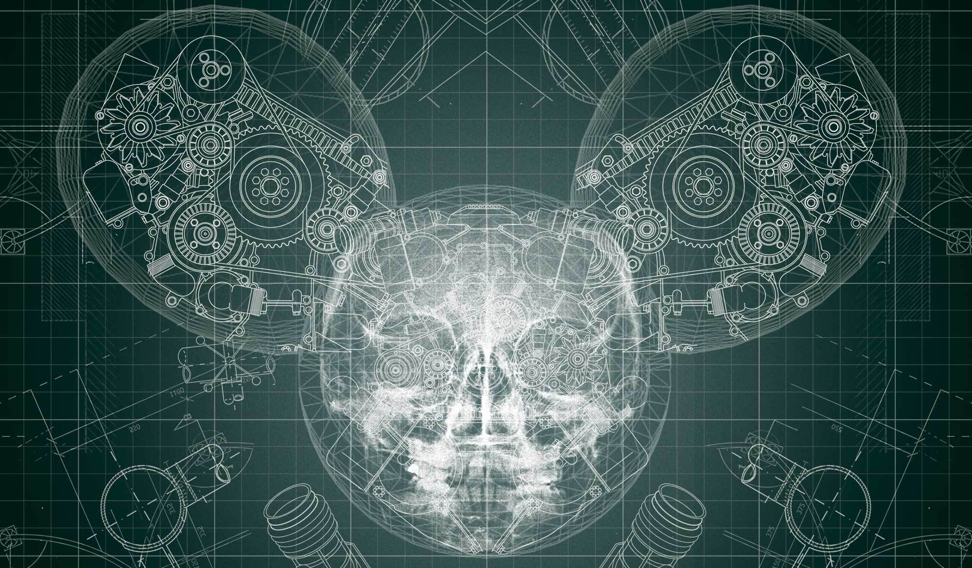 deadmau5, Skull, Gears, Helmet, X rays Wallpaper