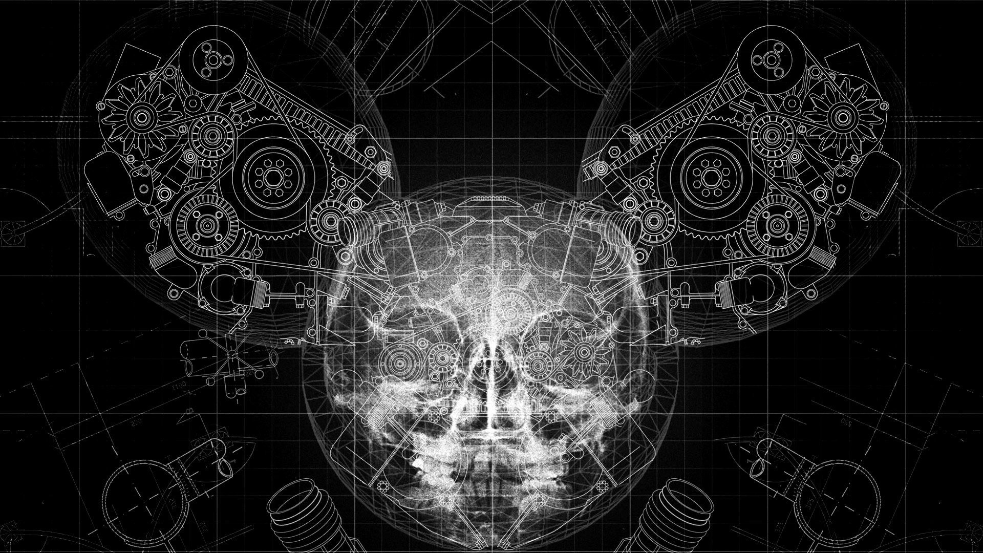 deadmau5, Skull, Gears, Helmet, X rays Wallpaper