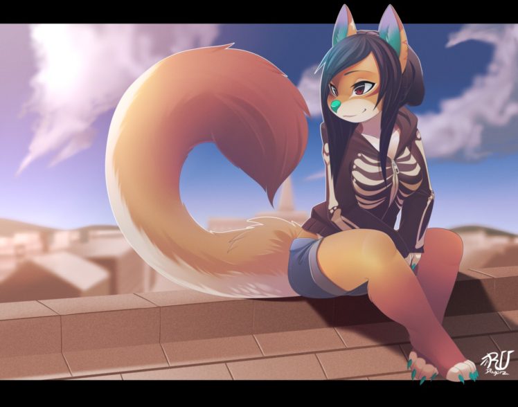 Anthros Furry Rooftops Skeleton Sitting Hd Wallpapers Desktop And Mobile Images And Photos