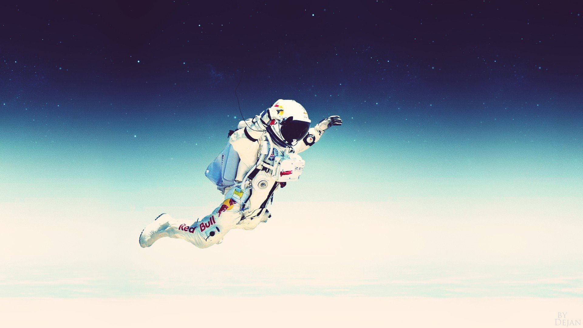 Felix Baumgartner, Falling, Red Bull, Spacesuit, Red Bull Stratos, Space, Stars Wallpaper
