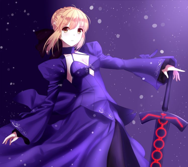 cleavage, Short hair, Blonde, Anime, Anime girls, Fate Stay Night, Saber, Saber Alter, Dress, Sword, Weapon, Open shirt HD Wallpaper Desktop Background