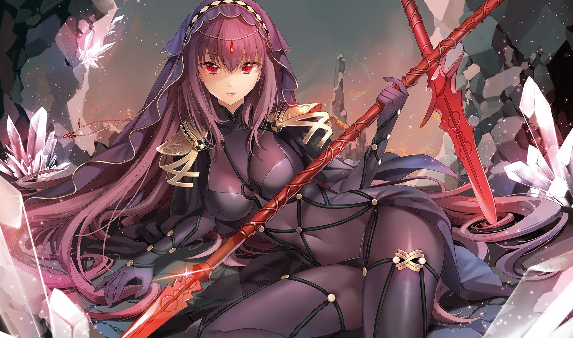 long hair, Red eyes, Anime, Anime girls, Fate Grand Order, Scathach ( Fate  Grand Order ), Bodysuit, Weapon HD Wallpapers / Desktop and Mobile Images &  Photos