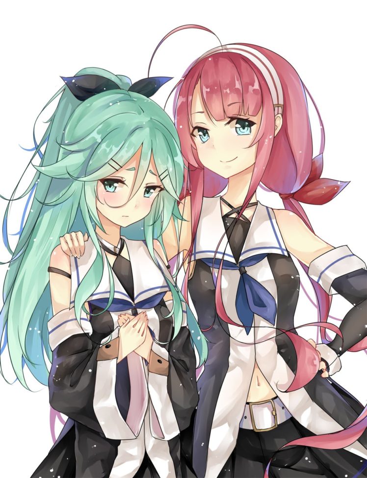 Long Hair Green Hair Redhead Blue Eyes Anime Anime Girls Kantai Collection Yamakaze 