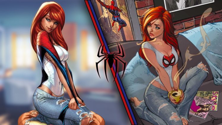 redhead, Mary Jane Watson, Jeans, Spider Man, Marvel Comics, The Amazing Spider Man HD Wallpaper Desktop Background